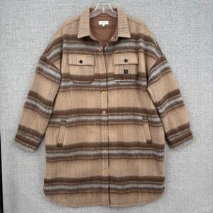 Roark Light Jacket Shacket Women Small Brown Plaid Fuzzy Oversized Boho Country